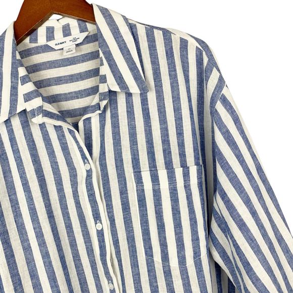 Old Navy Blue and White Striped Button-Down Shirt - Picture 5 of 9